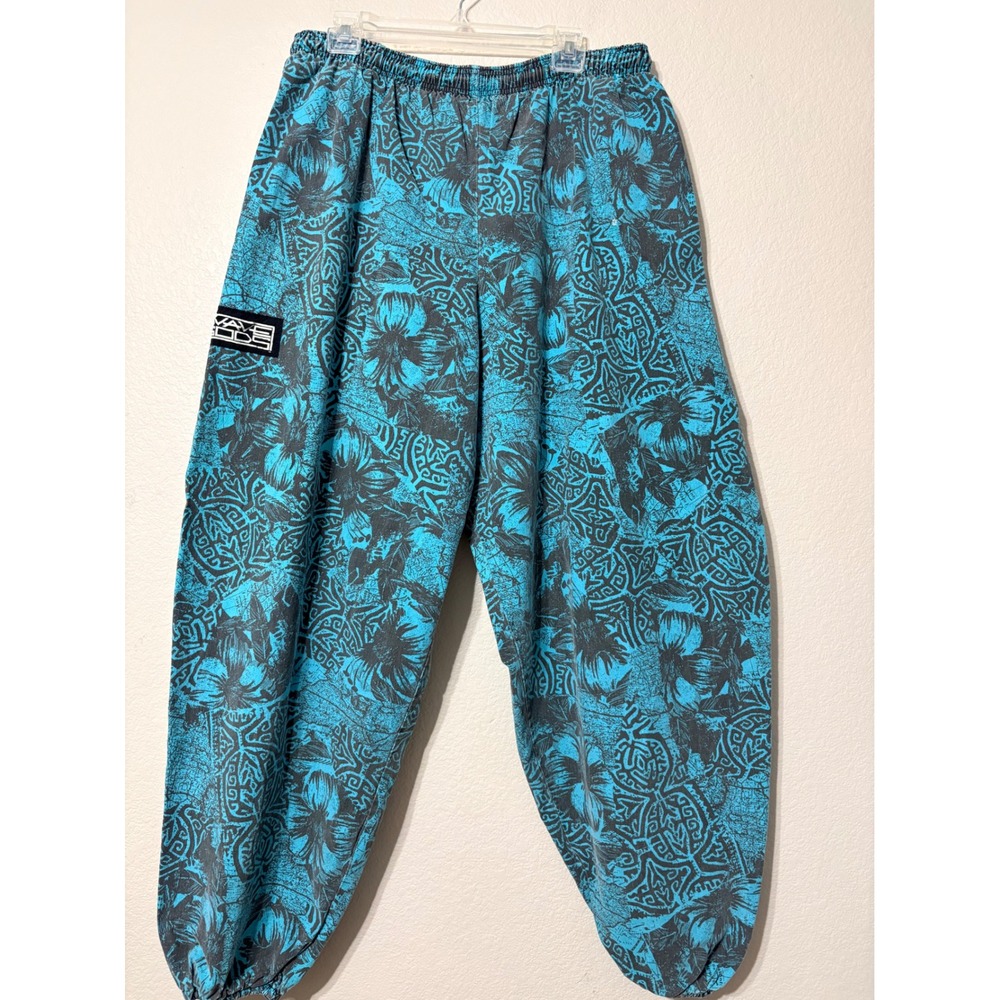 Wave Gods Vintage 80s Parachute Muscle Beach Hammer Pants Teal Black Tribal L